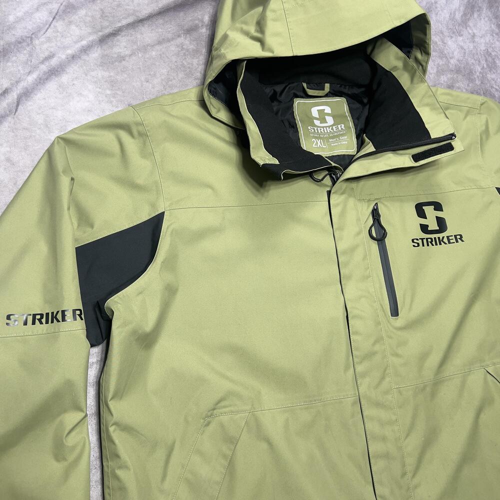 Striker Jacket Mens 2XL Green Hooded Full Zip Fishing Outdoor Rain Shell